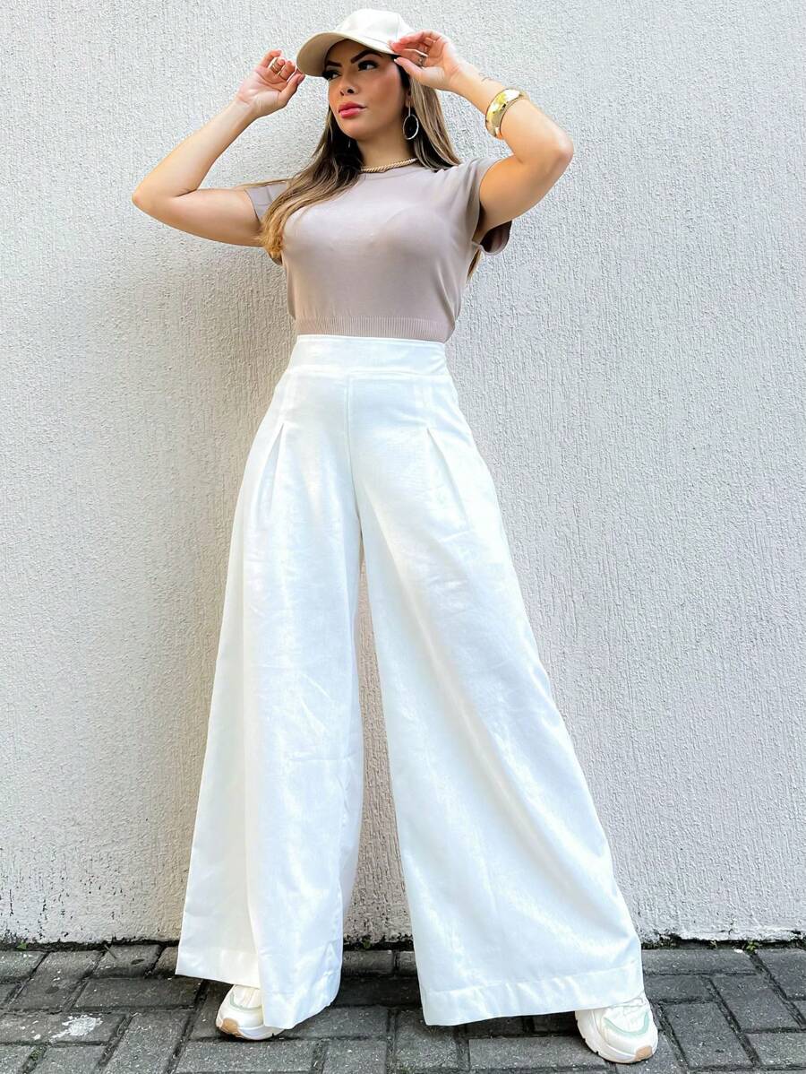 EMILI LLANAMODA Women's Mykonos Cambric Wide Leg Pants - 白色 - 查看 1