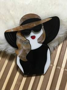 1pc Cartoon Holiday Girl With Long Hair Acrylic Brooch Dress Accessories Pin For Clothes Bag Charm School Office Accessories Shirts Jacket Jewelry Halloween Clothes Pin Funny Cute Teacher Gifts00 Costume Accessories Bag Charms