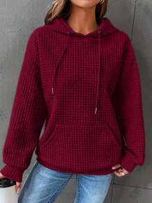 Áo sweatshirt dệt kim jacquard màu trơn dáng rộng tối giản dành cho nữ cỡ lớn, phong cách thường ngày, thích hợp cho mùa xuân. - Màu Đỏ Sâu - Xem 5