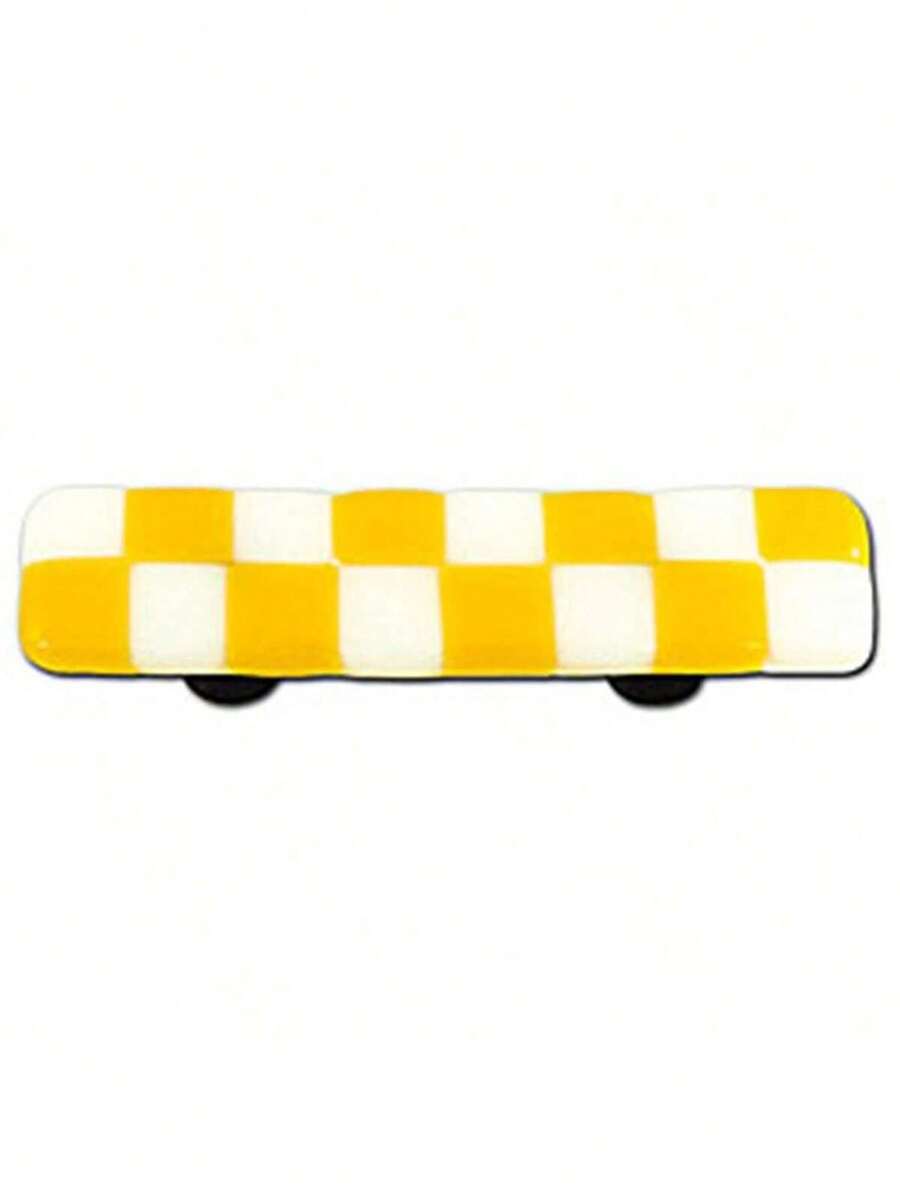 Sunflower Yellow & White Rectangle Glass Pull Black Post