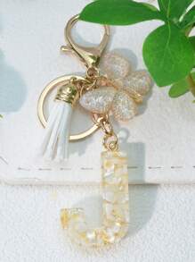 1个英文字母钥匙扣，西式风格，蝴蝶流苏装饰，可作礼物、纪念品、汽车配件、包包挂饰，可爱哥特风，Y2K风格，适合送给母亲、父亲、毕业生和老师。 - 白色 - 查看 9