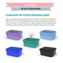 Kit Conjunto 5 Potes Tampa Emborrachada \resistente Organizador de Alimentos Porta Mantimentos Para Cozinha Cores Diversas