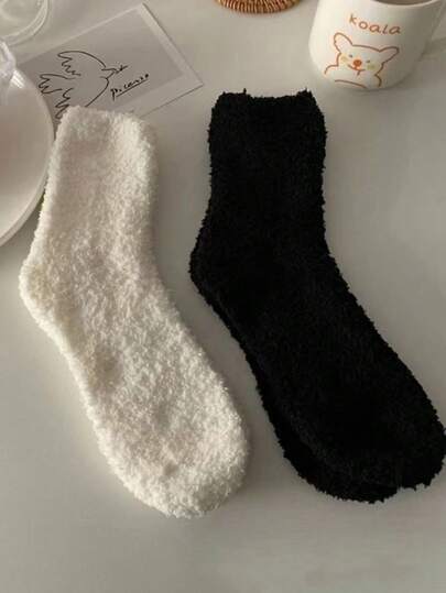 2 Paar Damen Kuschelige Korallen Fleece Dicke Winter Kniestrümpfe - Warm, Weich und Flauschig für Zuhause & Schlaf, Flauschige Socken