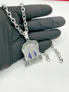 Our Lady Of Aparecida Men's Necklace In Stainless Steel With O-Rope - 銀色 - 查看 3