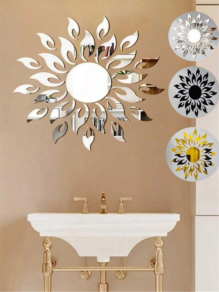 27 件/1 套亚克力太阳装饰贴纸 3D 镜面墙贴 中心圆 11 厘米 可拆卸 适用于家居墙壁装饰贴纸 - 彩色 - 查看 1