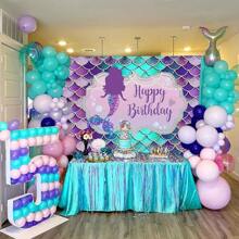 1 件装海底美人鱼背景蓝紫色美人鱼鳞片生日摄影背景适用于美人鱼公主派对蛋糕桌装饰，派对装饰用品，家居装饰用品，生日装饰用品 - 多色 - 查看 4