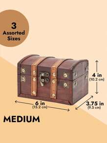 Set Of 3 Wooden Pirate Treasure Chest Boxes, Decorative Vintage-Style Treasure Box For Classroom, Party Decorations Keepsakes (3 Sizes) - Redwood - View 4