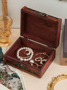 1pc Vintage Jewelry Storage Box - Jewelry Decorative Box/Gift Box (For Women) - Redwood - View 6