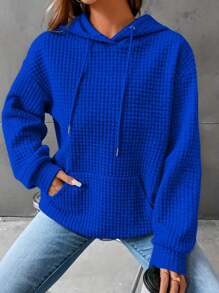 Plus Size Women Fashion Loose Simple Solid Color Jacquard Knit Hoodie Sweatshirt