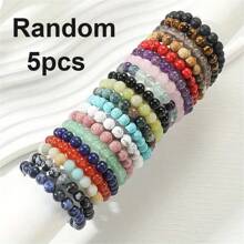 5/10 piezas Pulsera elástica de cuarzo cristal natural multicolor, pulsera ajustable de cuentas de piedras curativas para mujer, fiesta, yoga, regalo de joyería - Multicolor - Ver 13