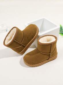 1 par de botas de neve de tecido liso para meninas, bico redondo, forro térmico, sola antiderrapante, para crianças de 3 a 12 anos, adequadas para outono e inverno