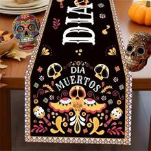 Camino de mesa de Halloween | Diseño multicolor de calavera | Colorido | Lavable para interiores y exteriores | Perfecto para decoraciones navideñas, fiestas festivas | Mantel de mesa de cocina/fiesta, Navidad