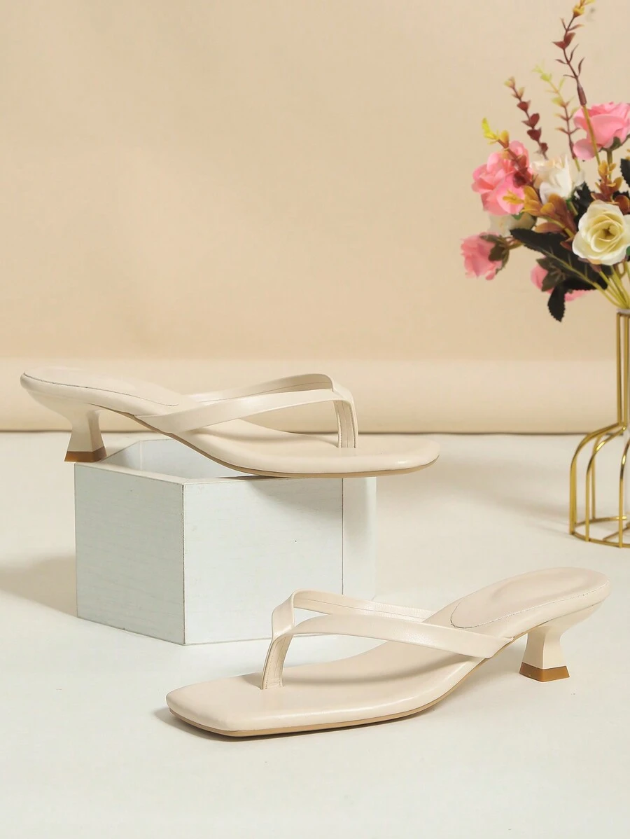 SDEMIN Summer New Arrival Women's Solid Color Slippers, Elegant Vacation Shoes, Casual Beach High Heels Sandals, Fashionable Slip-On Heels For Dress - Màu be - Xem 1