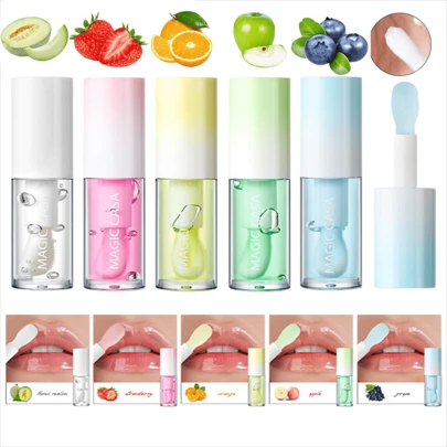 Sabor a fruta jalea aceite de labios, hidratante y hidratante para diluir las líneas de labios para complementar la vitamina C