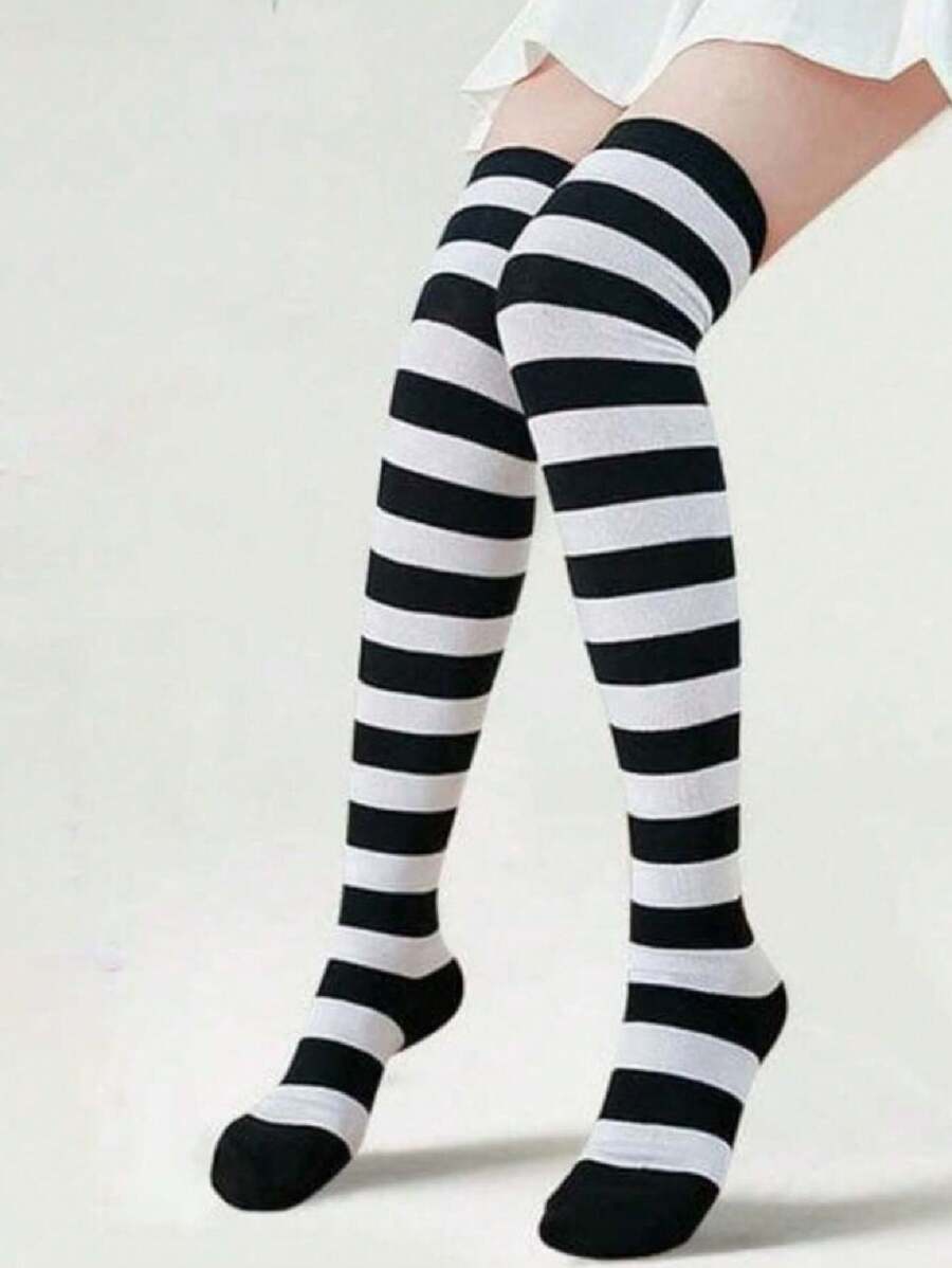 7/8 Fancy Dress Party Colorful Striped Adult Youth Socks - 白色 - 查看 1
