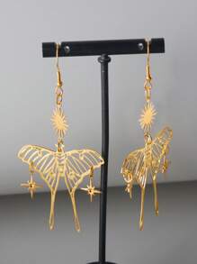 一对波西米亚时尚飘逸蝴蝶耳环，长流苏创意太阳星蝴蝶耳环，高级感个性金属甜美酷炫风格耳环，个性简约优雅精致新款耳环 - 金黃色 - 查看 2