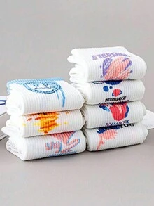7 pares de calcetines estampados para niñas, niños, adolescentes, calcetines largos deportivos casuales blancos, aptos para primavera, otoño y todas las temporadas - Multicolor - Ver 6