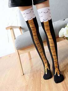 1pair Women's Chicken Feet Design Over-The-Knee Socks, Y2k, Cozy - Multicolor - View 1