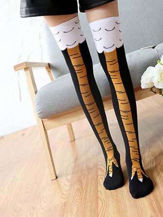 1pair Women's Chicken Feet Design Over-The-Knee Socks, Y2k, Cozy