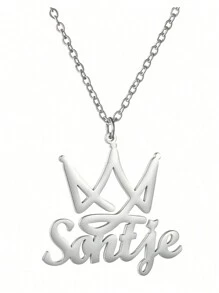 热销 DIY 镂空皇冠女王国王英文字母定制项链，街头嘻哈风格，潮流日常宴会派对装扮配饰 - 銀色 - 查看 4