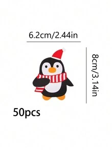 50pcs Santa Claus & Penguin Lollipop Paper Cards, Christmas Party Supplies, Mini Spoon Packaging Decorations,Christmas