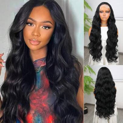 Halloween Costume Wig Synthetic Heat Resistant Front Lace Wig 13*4 Long Wave Hair 30 Inch Brown Everyday Use High Quality Ladies Wigs Natural Looking High Quality Synthetic Soft Beginner Friendly Wigs