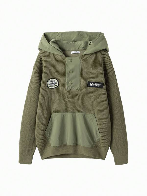 Balabala Boys' Autumn Sweater, Stylish And Comfortable Knitted Pullover With Hood, Fashionable Embroidery For Older Kids