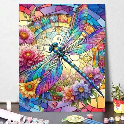 1 Set de pintura al óleo con números de libélula de vidrio vintage, sin marco, decoración para sala de estar y dormitorio, regalo de festival y cumpleaños, 40*50CM