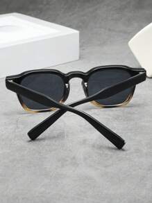 1pc Unisex Oval Small Frame High Quality Personalized Minimalist Fashion Glasses, Suitable For Casual, Travel, Party, Beach, Daily Decoration - Black Bean Curd Frame Gray Slice - View 3