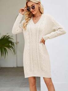 Vestido de punto con cuello en V para mujeres