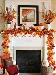 Halloween, Weihnachten 2 Stück Ahorn Blatt Girlande Herbst Girlande Ahorn Blatt 24 m künstliche Herbst Blatt Girlande künstliche Herbst Blatt Hänkende Rebe geeignet für Innen Außen Familie Hochzeit Halloween Thanksgiving Wanddekoration