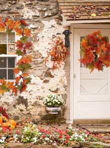 Halloween, Weihnachten 2 Stück Ahorn Blatt Girlande Herbst Girlande Ahorn Blatt 24 m künstliche Herbst Blatt Girlande künstliche Herbst Blatt Hänkende Rebe geeignet für Innen Außen Familie Hochzeit Halloween Thanksgiving Wanddekoration