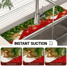 1 件圣诞印花吸水速干垫，防水防滑，适用于浴室、厨房、农场和办公室、水龙头装饰 - 彩色 - 查看 9