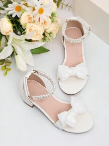 1 Pair Fashion Pearl Decorated High Heel Sandals For Girls, Summer Dancing, Performance And Daily Wear