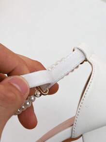 1 Pair Fashion Pearl Decorated High Heel Sandals For Girls, Summer Dancing, Performance And Daily Wear