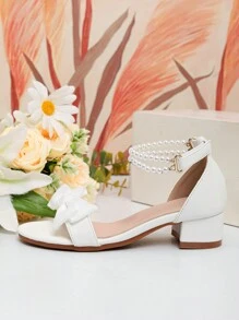 1 Pair Fashion Pearl Decorated High Heel Sandals For Girls, Summer Dancing, Performance And Daily Wear