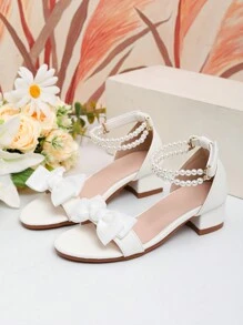 1 Pair Fashion Pearl Decorated High Heel Sandals For Girls, Summer Dancing, Performance And Daily Wear