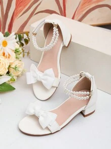 1 Pair Fashion Pearl Decorated High Heel Sandals For Girls, Summer Dancing, Performance And Daily Wear