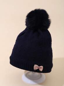 女童可爱蝴蝶结针织帽，冬季保暖内衬无檐小帽 - 彩色 - 查看 9