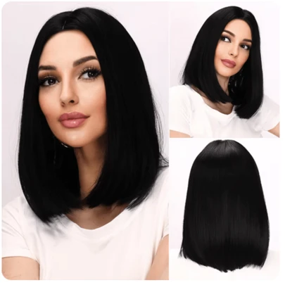 Peruca Lace Wig Curta Bob Fibra Importada 40cm Preta