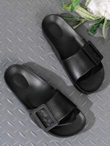 Unisex Casual Open Toe Indoor Slippers, Lightweight & Comfortable For Beach, Pool, Home - Black - View 6
