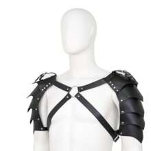 1pc Adjustable Men's Leather Body Harness Chest Strap Shoulder Armor Dual Shoulder Multi-Strap Restraint Harness - Black - View 4