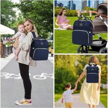 Mochila multifuncional de gran capacidad para maternidad y bebé,navidad - Azul Marino - Ver 6