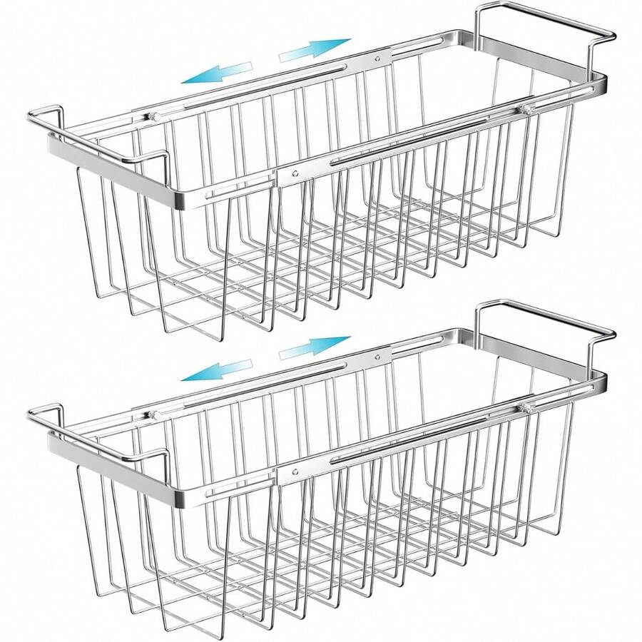Freezer Baskets For Chest Freezer, Expandable Deep Freezer Organizer Bins Wire Basket Storage Adjustable From 16.5" To 26.5", Stainless Steel Over The Sink Dish Drying Rack For Kitchen - Silver - View 1