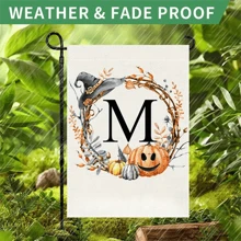 个性化首字母亚麻花园旗帜 - 双面、防风雨、粗麻布外观 - 无需电力的多功能户外装饰 - 可机洗，万圣节主题 - 1 件 - 彩色 - 查看 10