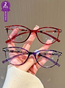 2 Pairs Women Vintage Cat Eye Reading Glasses Combination, Includes Presbyopic Glasses +1.0 To +4.0 For Office & Computer Use Accessories For Women Glasses - Transparent - View 12