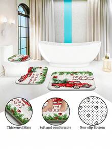 Bộ phòng tắm theo chủ đề ô tô Giáng sinh 1/4 chiếc bao gồm rèm tắm chống nước với 12 móc, thảm tắm chống trượt, thảm vệ sinh hình chữ U và nắp đậy bồn cầu tròn, thích hợp cho mọi tình huống phòng tắm - Nhiều màu - Xem 8