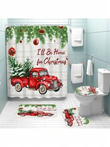 Bộ phòng tắm theo chủ đề ô tô Giáng sinh 1/4 chiếc bao gồm rèm tắm chống nước với 12 móc, thảm tắm chống trượt, thảm vệ sinh hình chữ U và nắp đậy bồn cầu tròn, thích hợp cho mọi tình huống phòng tắm - Nhiều màu - Xem 2