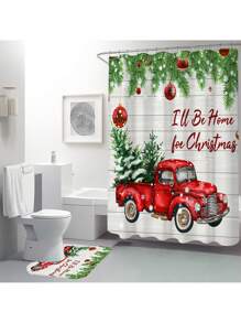 Bộ phòng tắm theo chủ đề ô tô Giáng sinh 1/4 chiếc bao gồm rèm tắm chống nước với 12 móc, thảm tắm chống trượt, thảm vệ sinh hình chữ U và nắp đậy bồn cầu tròn, thích hợp cho mọi tình huống phòng tắm - Nhiều màu - Xem 6