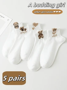 5 Pairs Women Summer/Autumn Short Socks With Floral Patterns, Cute Casual Breathable Sports Socks For Girls - Multicolor - View 3